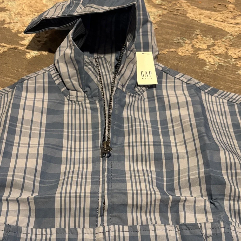 GAP Kids Anorak Zipper Plaid Blue Jacket - Picture 2 of 5